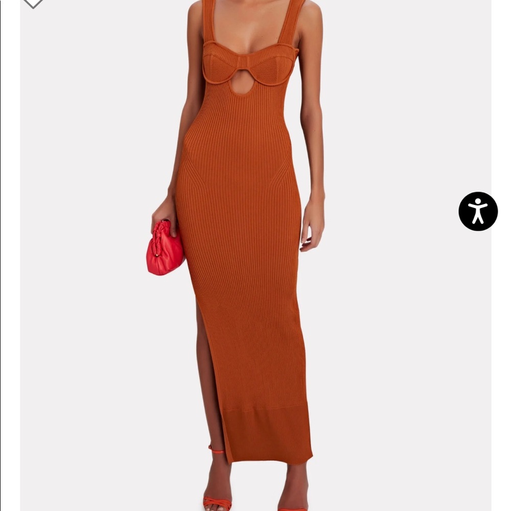 Aknvas Maddy cut-out rib knit maxi dress - size M - color copper / brown. NEW.